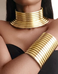 TANTA Statement African Gold Choker & Bracelet Set