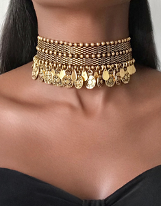 Pre-Owned DAKAHLIA Gold Coin Tribal Choker