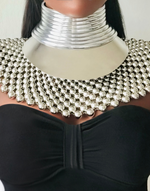 Carregar imagem no visualizador da galeria, FAYOUM African Statement Maxi Silver Beaded Choker Necklace &amp;  Bracelet
