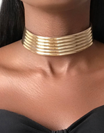 Load image into Gallery viewer, LUXOR Statement Gold Faux Leather Choker
