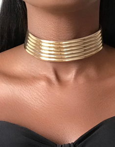 LUXOR Statement Gold Faux Leather Choker