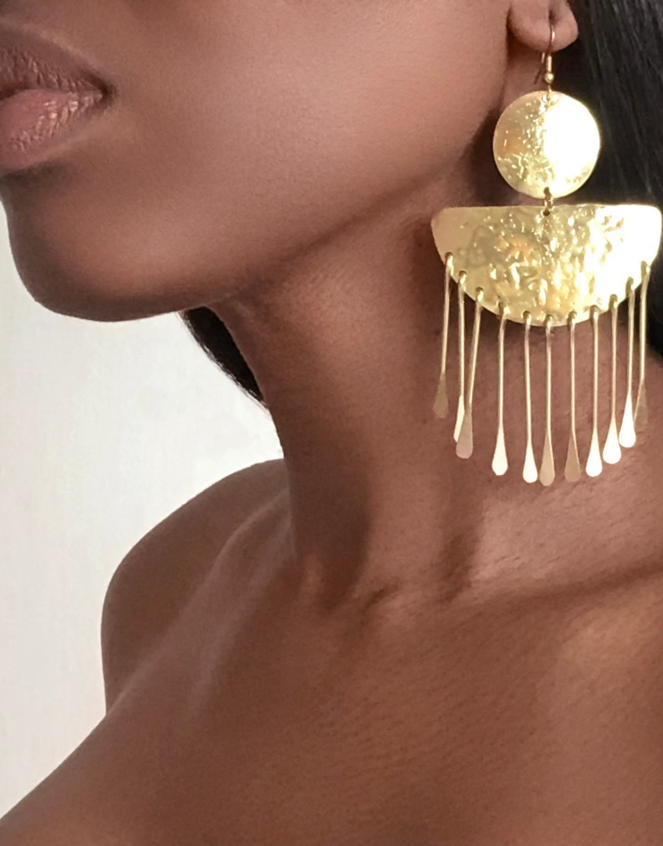 QALLIN Gold Tribal Pendant Earrings