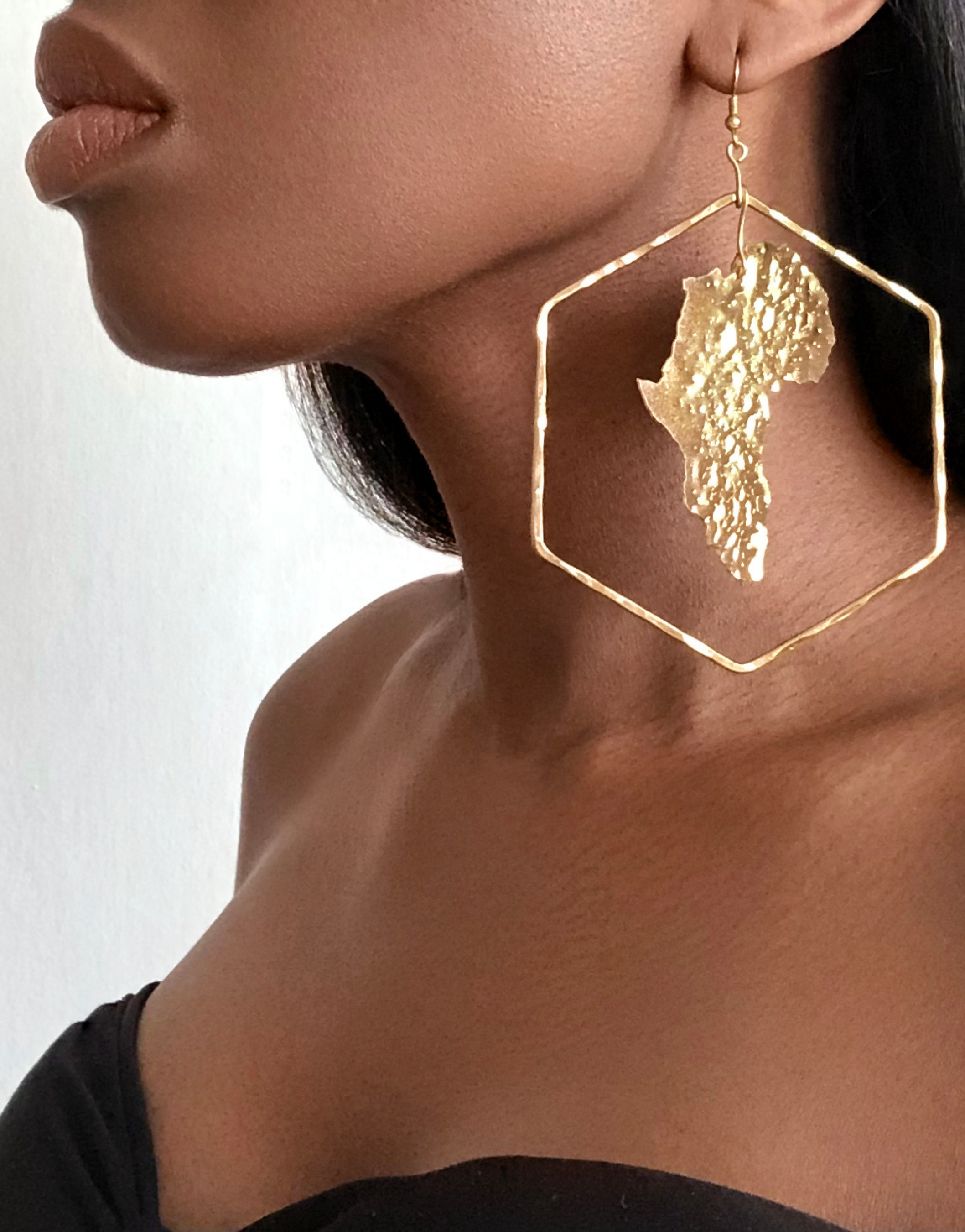 TIYE Africa Map Large Gold Hoop Earrings