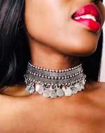 Carregar imagem no visualizador da galeria, DAKAHLIA Silver Coin Statement Tribal Choker
