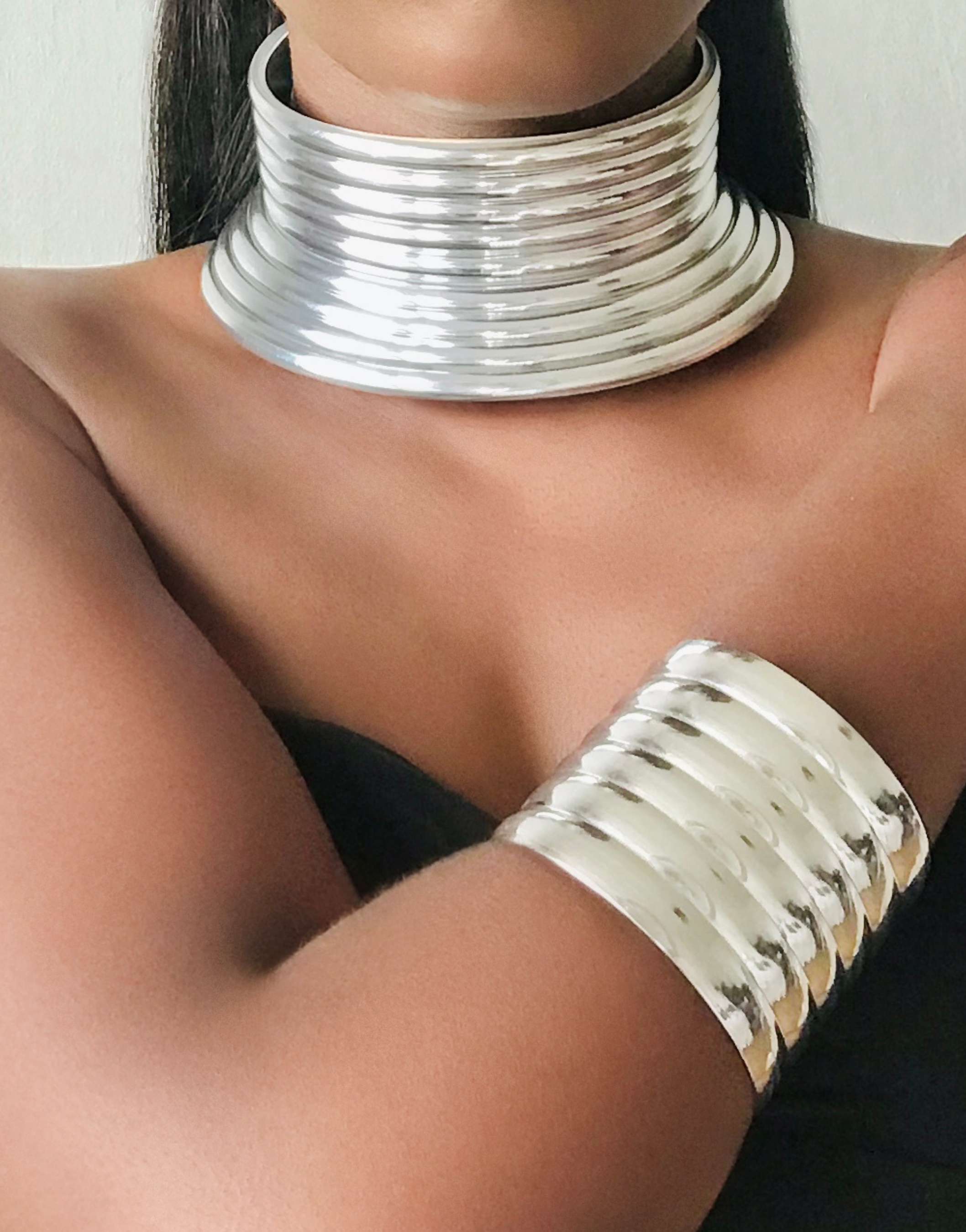 TANTA Silver Statement African Choker & Bracelet Set