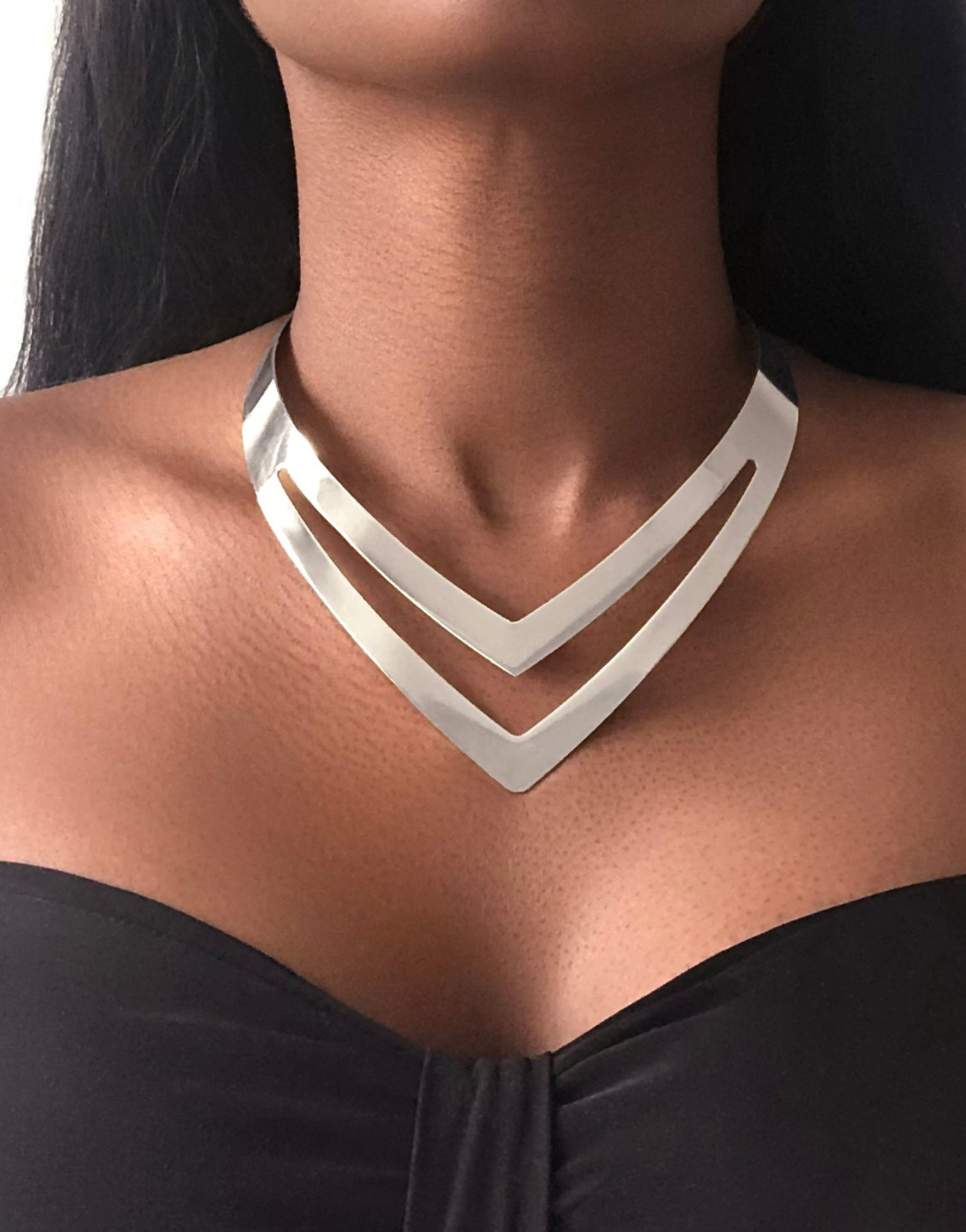 MAAT Minimalist Silver Double V-Shaped Necklace