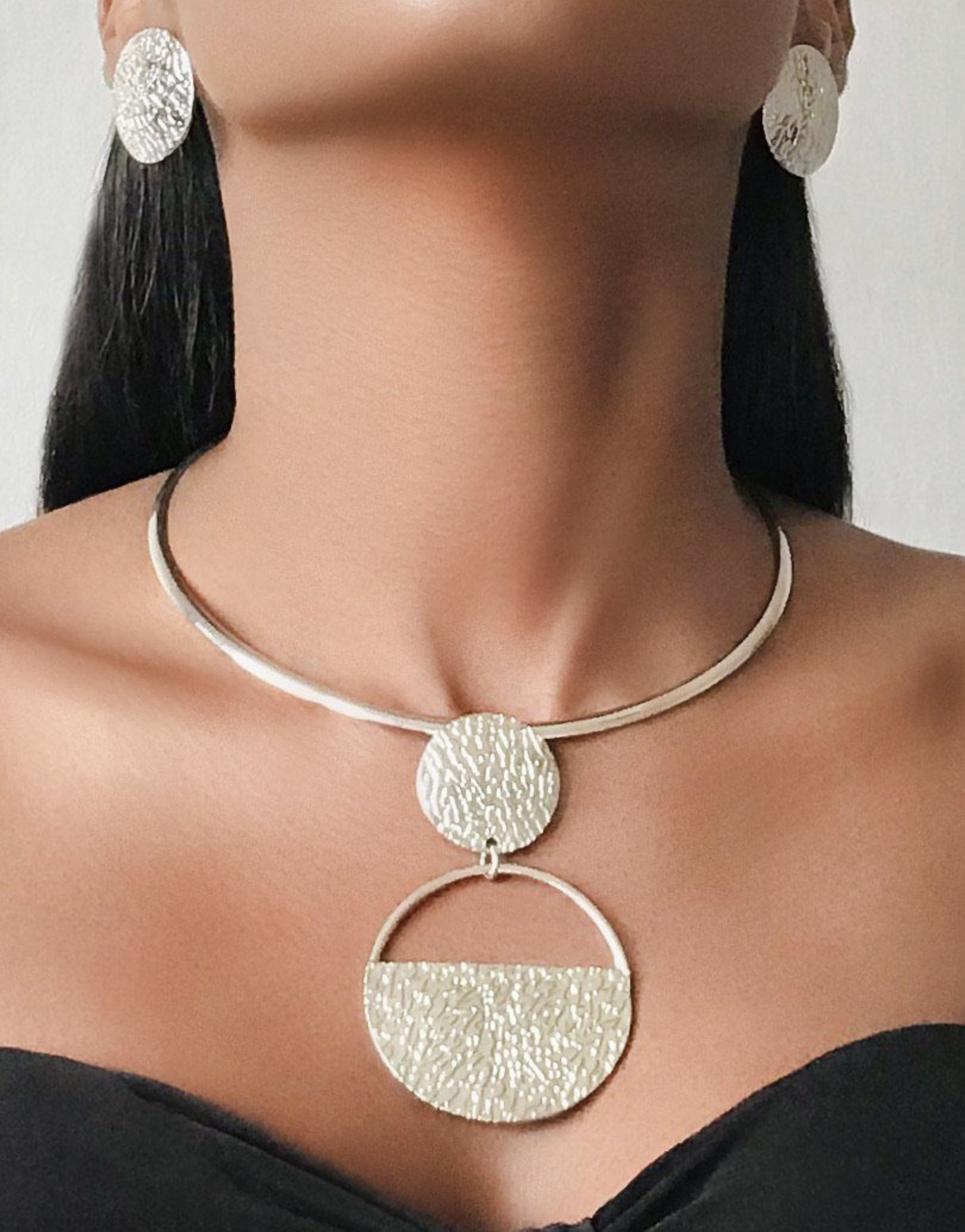 SHUBRA Statement Fashion Silver Necklaces & Earrings Set