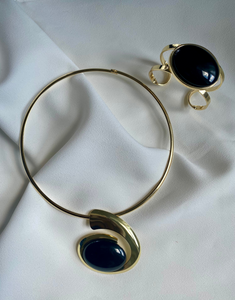 BIBA Black Stone Necklace & Bracelet Set