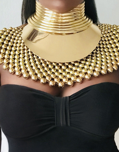 FAYOUM African Statement Maxi Gold Beaded Choker Necklace & Bracelet