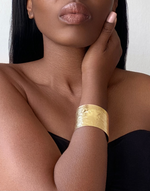 Load image into Gallery viewer, MINYA Gold Large Textured Cuff Bangle Bracelet
