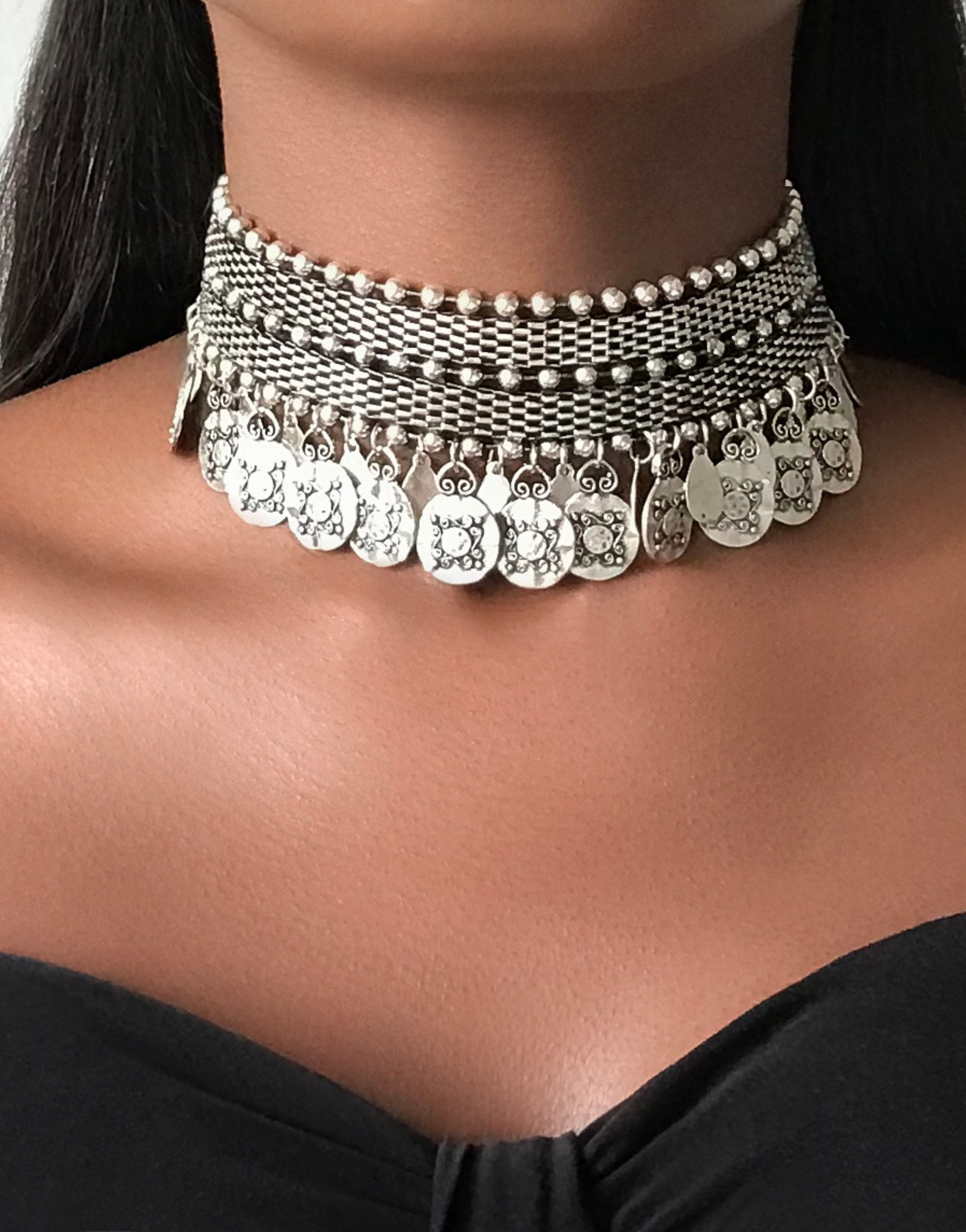 DAKAHLIA Silver Coin Statement Tribal Choker