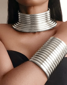 TANTA Silver Statement African Choker & Bracelet Set