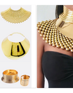 Carregar imagem no visualizador da galeria, FAYOUM African Statement Maxi Gold Beaded Choker Necklace &amp; Bracelet
