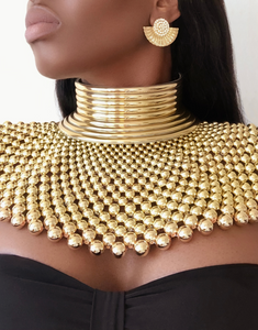 NEBETTAWY Gold Beaded Choker Necklace and Earrings