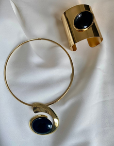 BIBA Black Stone Necklace & Bracelet Set