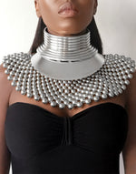 Afbeelding in Gallery-weergave laden, FAYOUM African Statement Maxi Silver Beaded Choker Necklace &amp;  Bracelet
