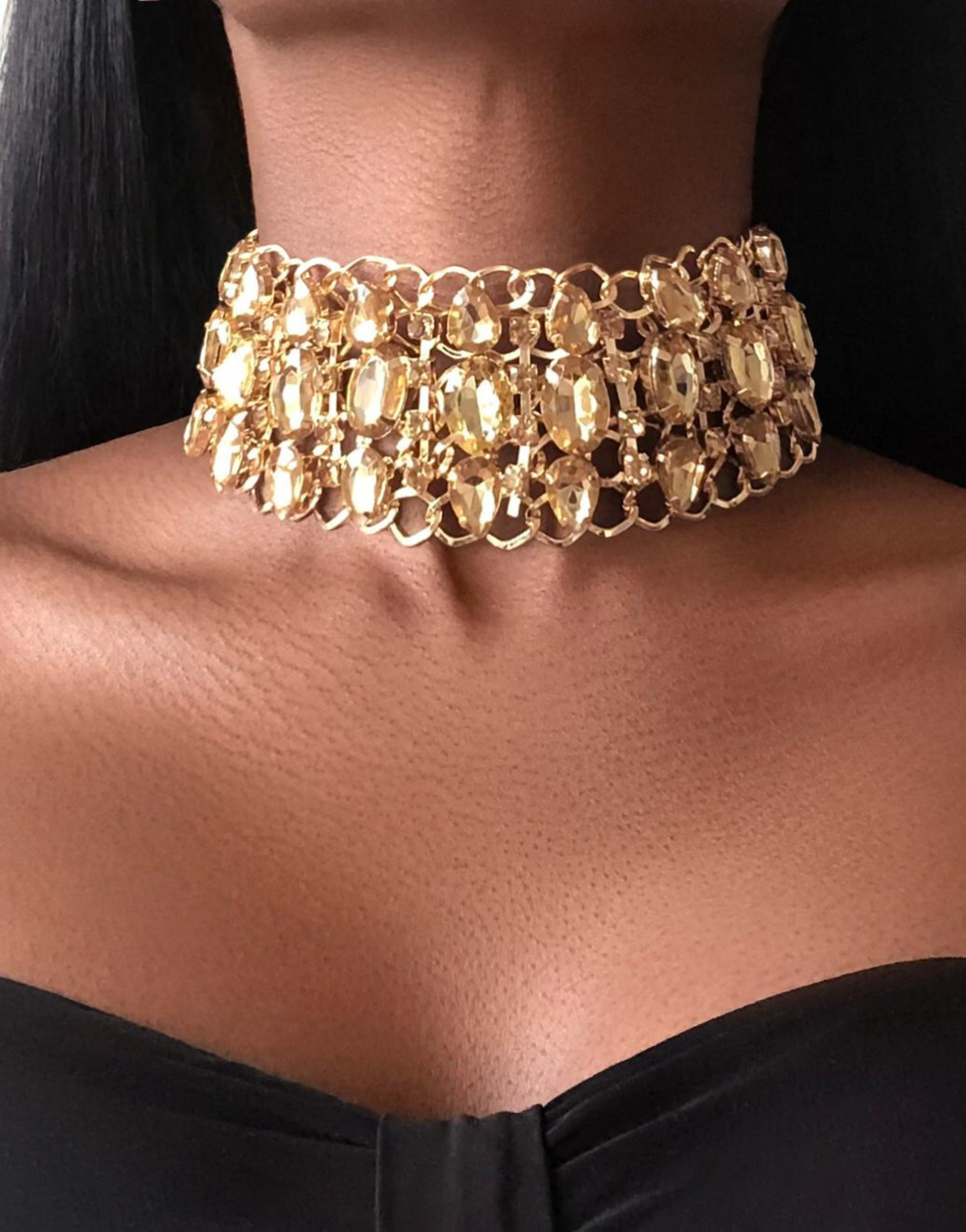 MALLAWI Rhinestones Gold Crystal Choker Necklace