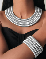 Cargar imagen en el visor de la galería, ALEXANDRIA Multilayer Silver Rope Choker &amp; Bracelet Set
