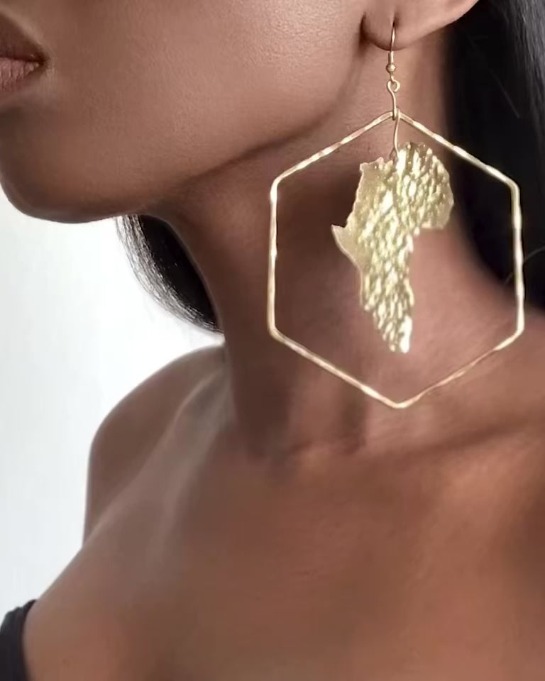 TIYE Africa Map Large Gold Hoop Earrings