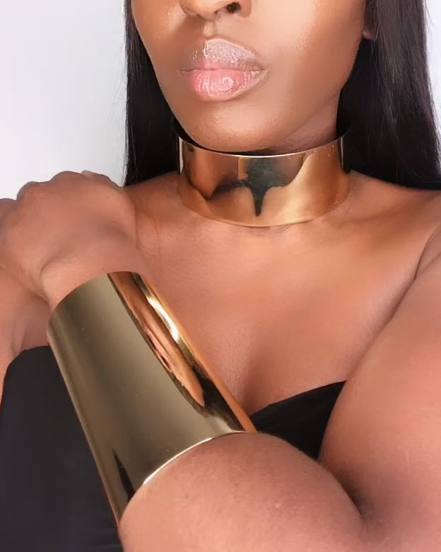 CLEOPATRA Statement Gold Choker & Bracelet Manchette Set